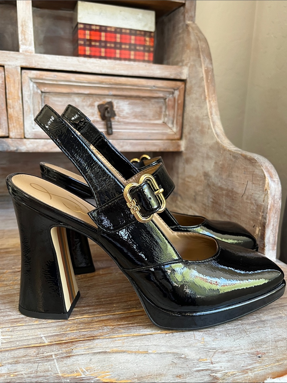 🖤 Sam Edelman Jildie Black Patent Leather Slingback Heels Size 9.5 Pumps